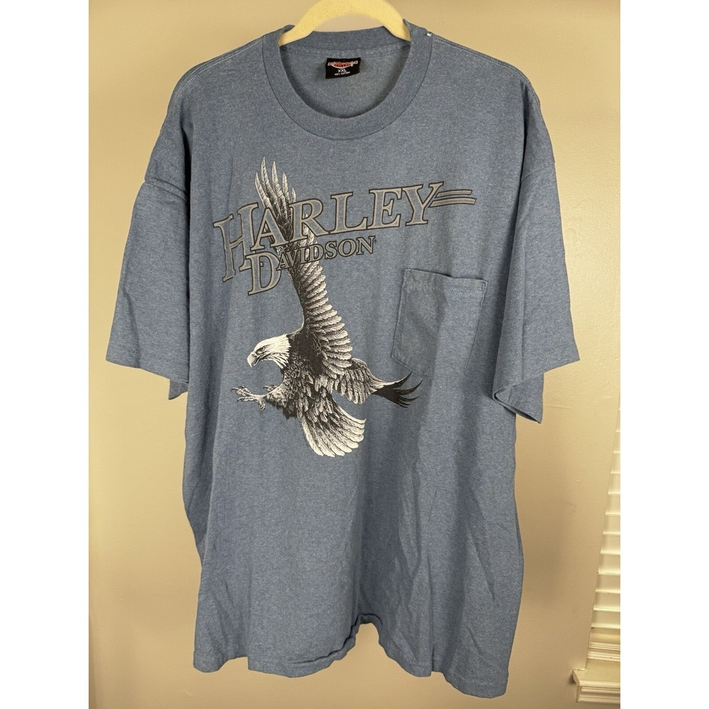 Vintage Harley Davidson T-Shirt Single Stitch Eagle, Pocket Tee 2XL 🔥